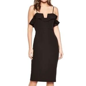 Bardot Size US‎ 8/Medium Black Ruffle Sheath Midi Dress